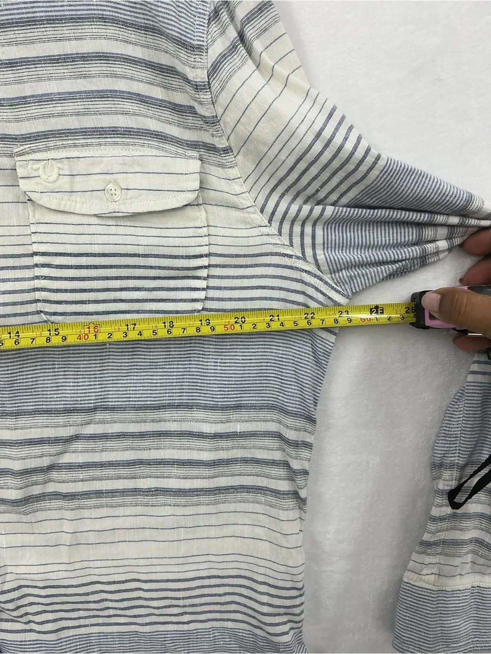 True Religion Blue and White Striped Button-Down Shirt 1051